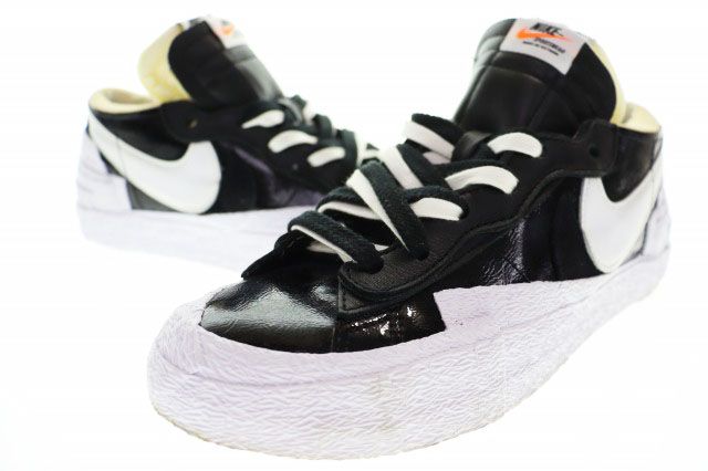 ナイキ NIKE × sacai BLAZER LOW BLACK PATENT LEATHER BLACK 26cm DM6443-001 サカイ ブレーザー ロー ブラック 【ブランド古着ベクトル】【中古】▲260511