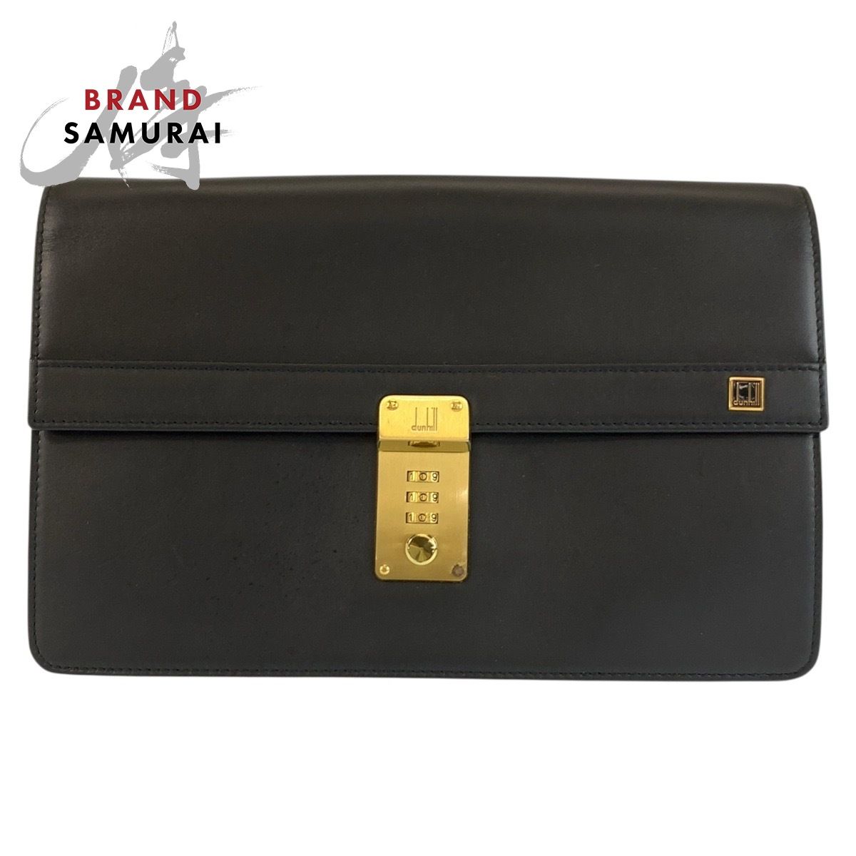 美品✨ダンヒル ダレスバッグ オールレザー ブラック ゴールド金具 ロゴ金具 美品 Dunhill ダンヒル ブラック 黒 ゴールド金具 レザー クラッチ