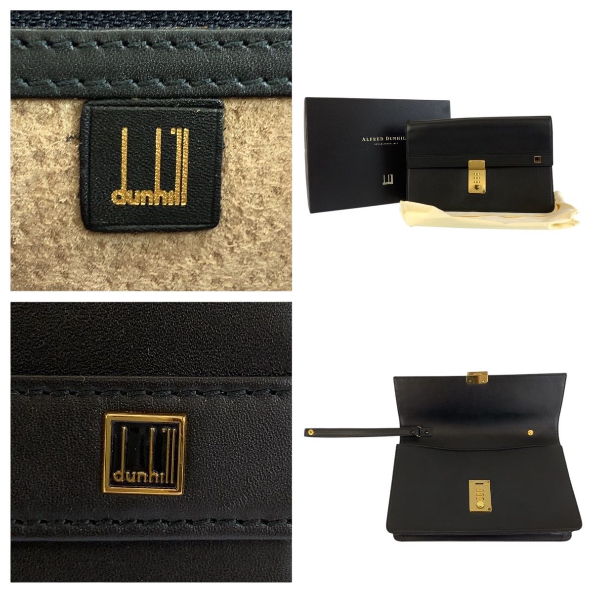 美品✨ダンヒル ダレスバッグ オールレザー ブラック ゴールド金具 ロゴ金具 Dunhill - ダンヒル ボストンバッグ 本革レザー ゴールドロゴ金具