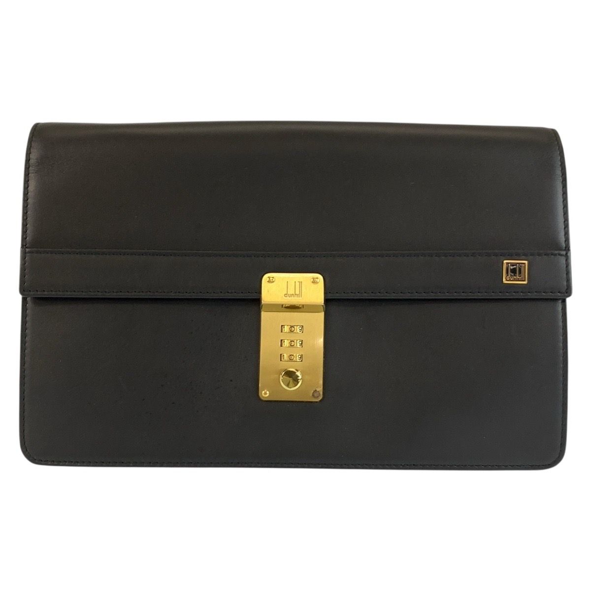美品 Dunhill ダンヒル ブラック 黒 ゴールド金具 レザー クラッチ