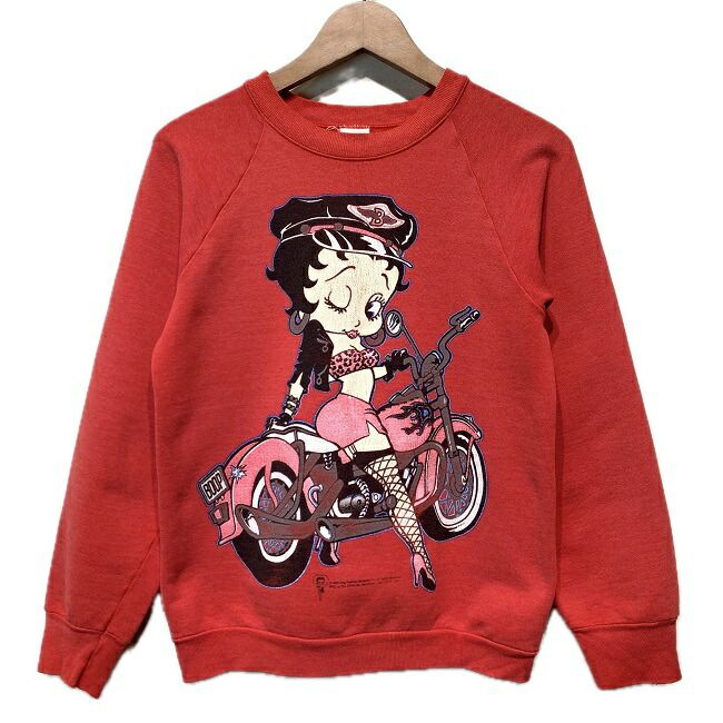 【中古】　FRUIT OF THE LOOM　スウェット　90s vintage　90年代　(C)1993　長袖　トレーナー　クルーネック　裏起毛　キャラクター　BETTY BOOP　バイカー　USA製　古着　/1591
