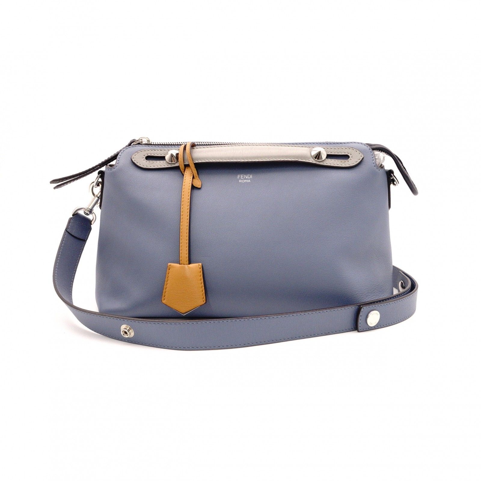 FENDI フェンディ バイザウェイ ハンドバッグ レザー ブルー グレー 2way クロスボディ