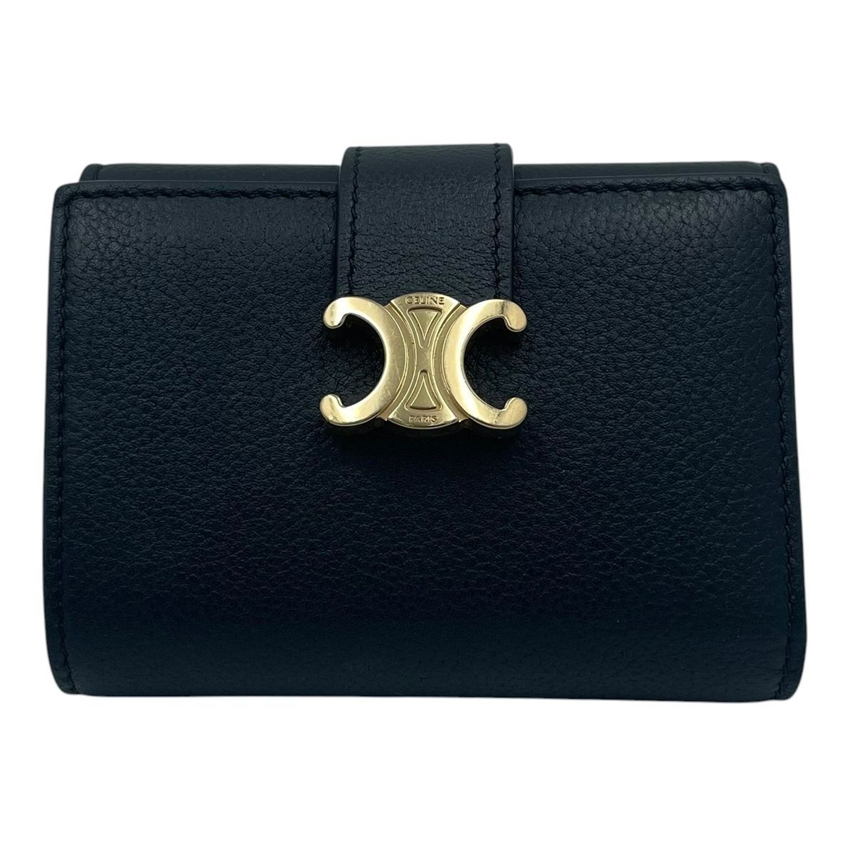 【中古】 CELINE セリーヌ ファイン ストラップウォレット ニノ 10M963GHH.38NO カーフスキン 黒 レディース 財布 コンパクト ウォレット26013254 AT