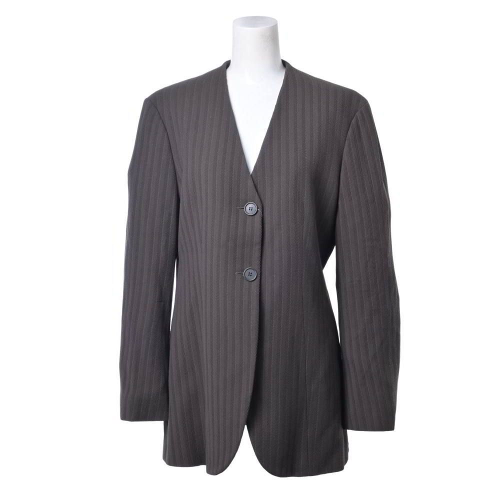 EMPORIO ARMANI レーヨンウール ストライプ 2B ノーカラー ジャケット