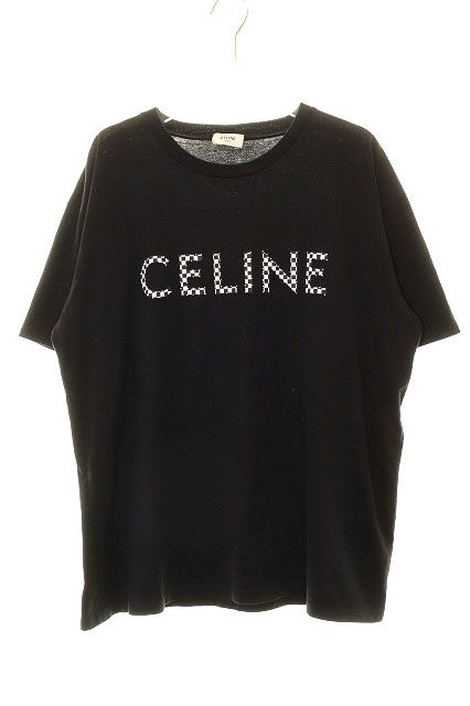 セリーヌ CELINE ロゴ プリント コットン 半袖 Tシャツ スタッズ ブラック 黒 Sサイズ 2X800501F 【ブランド古着ベクトル】【中古】260511