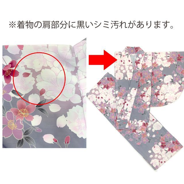 【訳あり】 二部式着物 洗える着物 単衣 小紋柄の着物 Lサイズ「グレー、八重桜」anbht-15b02