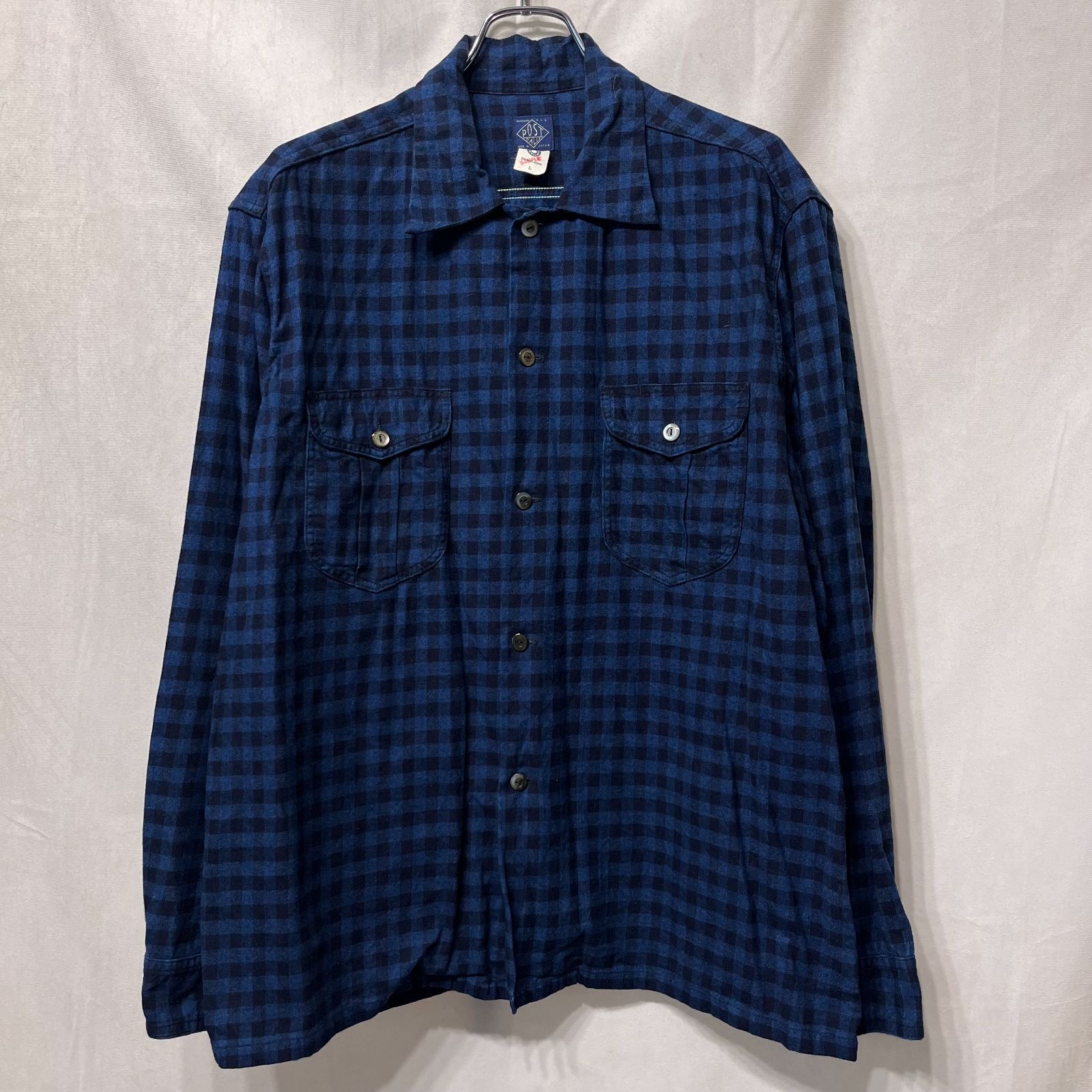 POST O'ALLS OVERALLS ポストオーバーオールズ ● 23FW 1208-CF1 New Shirt cotton flannel check indigo check 1 フランネルチェックワークシャツ