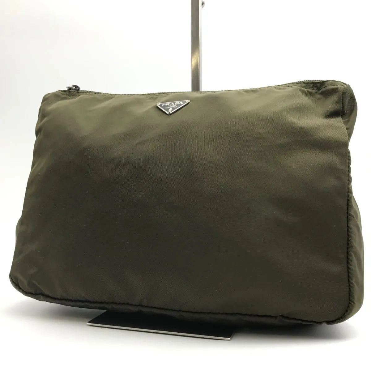 PRADA プラダ ポーチ テスートナイロン 三角ロゴ カーキ系 5596 - メルカリ