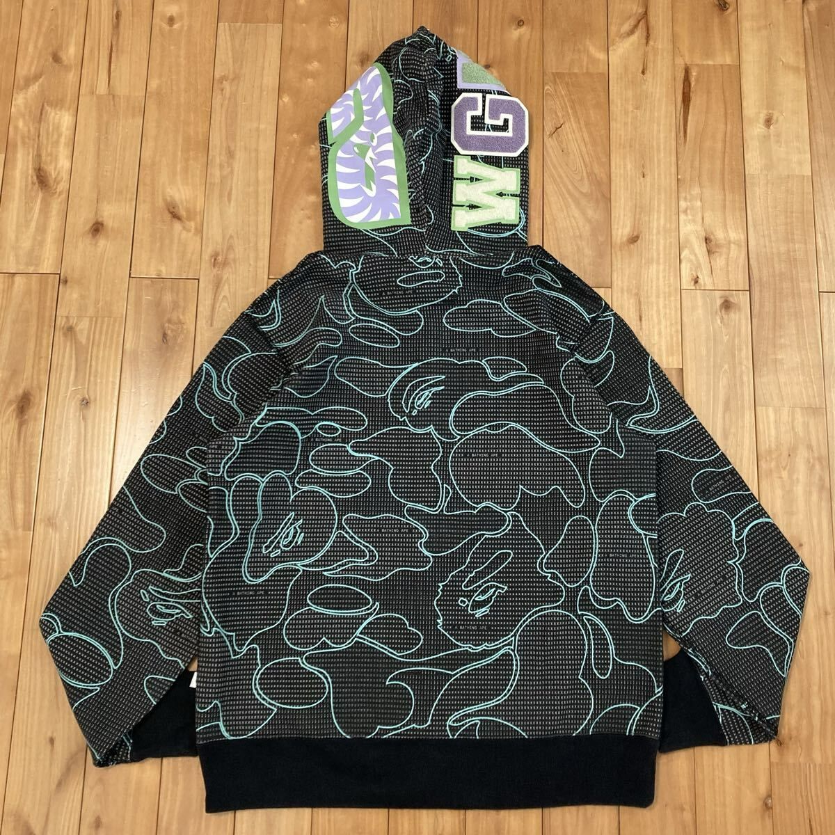 ☆蓄光☆ XL TEXT CODE CAMO SHARK FULL ZIP HOODIE a bathing ape