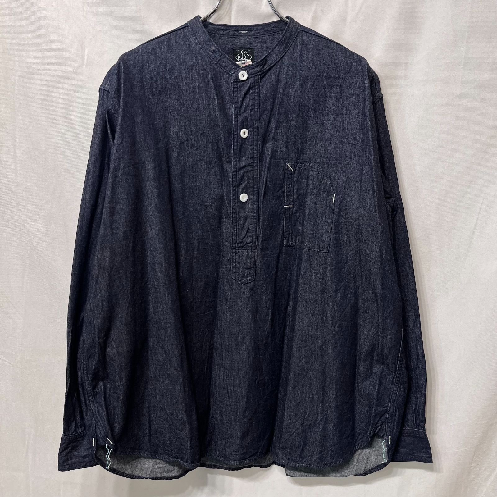 POST O'ALLS OVERALLS ポストオーバーオールズ ● 1203-LDI Band collar shirt light denim indigoバンドカラーデニムシャツ 9,750円