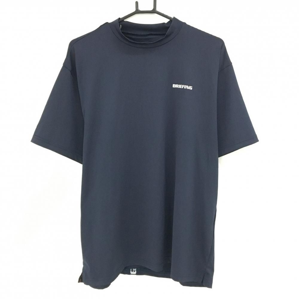 【超美品】ブリーフィング 半袖ハイネックシャツ ネイビー×白 背面ロゴライン メンズ L ゴルフウェア 2023年モデル BRIEFING