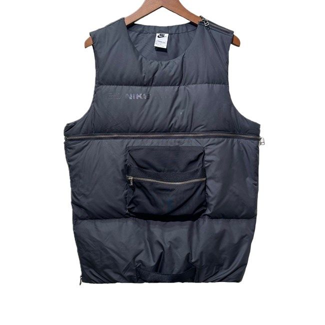 【中古】　NIKE　ダウンベスト　レイヤード　プルオーバー　Uネック　フロントポケット　ブランドロゴ　プリント　スポーツ　古着　/1158