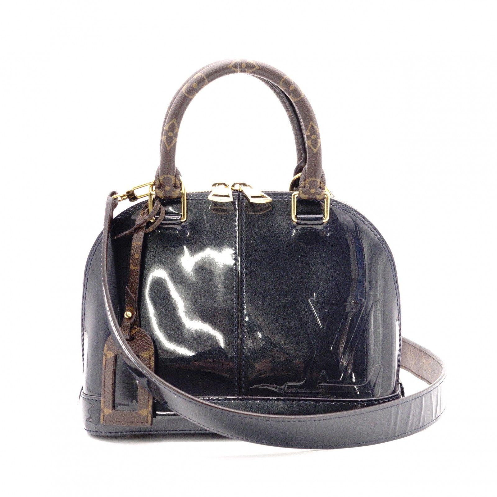LOUIS VUITTON ルイヴィトン アルマ BB モノグラム ヴェルニ ハンドバッグ PVC ネイビー 2way