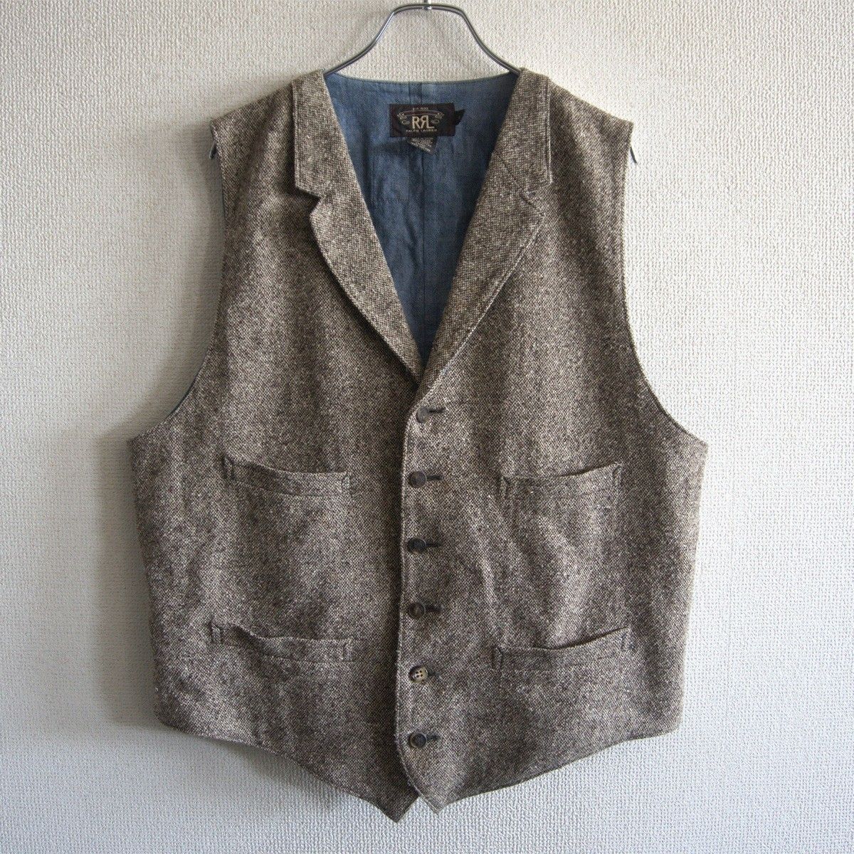 【名作】RRL【TWEED VEST】L ツイード パッチワーク ベスト ダブルアールエル 26050097