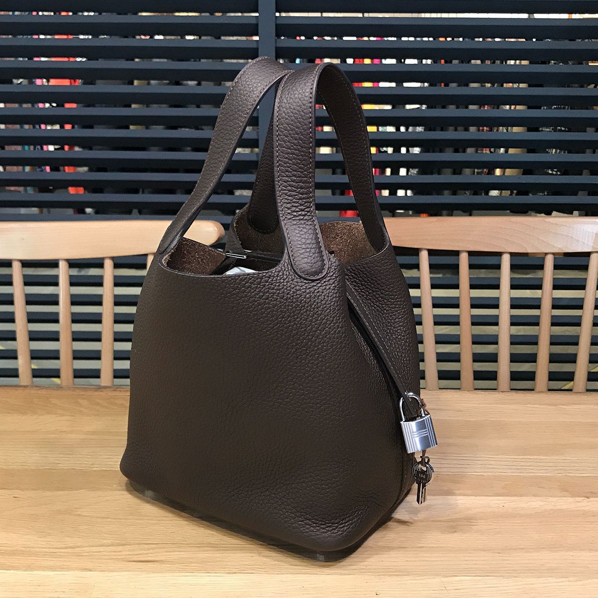 新品同様 エルメス 入手困難 ピコタンロックPM 18 トリヨンクレマンス エベンヌ ダークブラウン SV金具 U刻印 15435