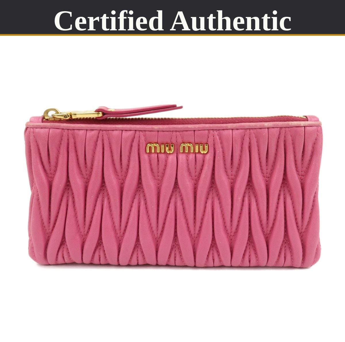 【やや使用感あり】 Miu Miu ミュウミュウ マテラッセ コスメティック アクセサリー ポーチ 5MB003 ピンク/レザー