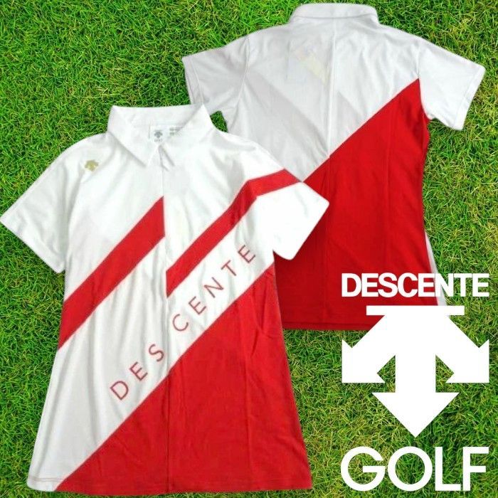 DESCENTE デサント GOLF ゴルフ 吸汗 速乾 UVケア 日本代表提供ウェア ライジングデザイン ショートスリーブシャツ ポロシャツ レディース DGWPJA07 定1.5万 ホワイト レッド ▲030▼20426k07 5,000円