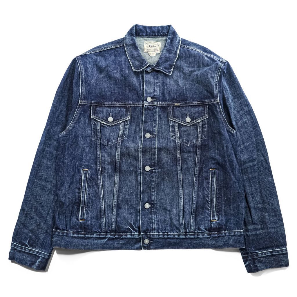 Polo Ralph Lauren デニムジャケット Gジャン XL インディゴ ブルー ヴィンテージ加工 3rdタイプ トラッカージャケット