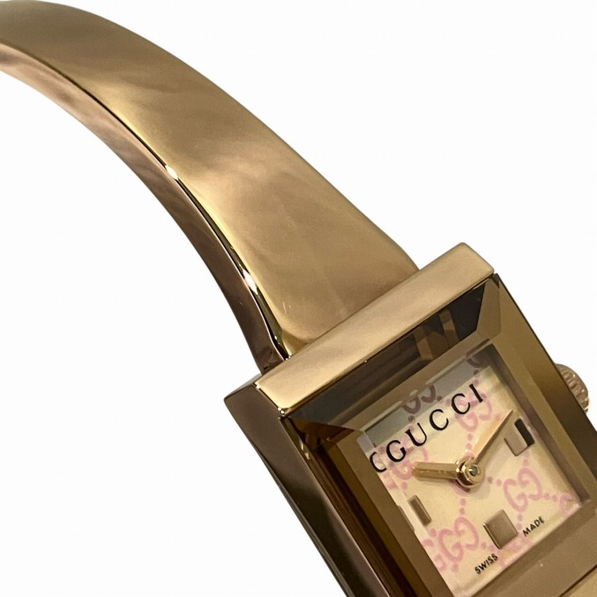 グッチ GUCCI 腕時計 Gフレーム YA128516/128.5 スクエア GG柄 ピンクシェル文字盤 SS クオーツアナログ 【中古】 GUCCI - グッチ GUCCI 腕時計 Gフレーム YA128516/128.5 スクエア GG柄