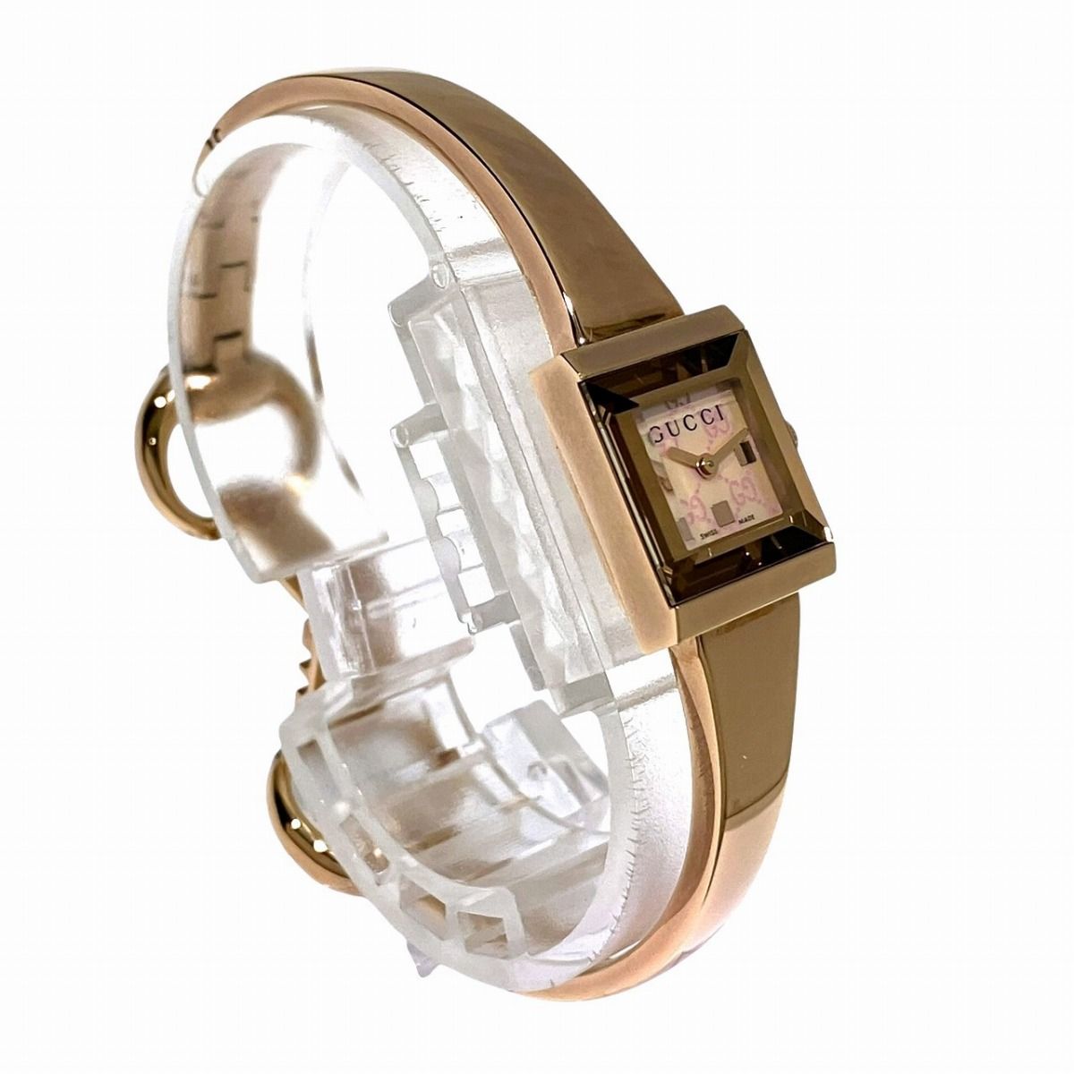 グッチ GUCCI 腕時計 Gフレーム YA128516/128.5 スクエア GG柄 ピンクシェル文字盤 SS クオーツアナログ 【中古】 GUCCI - グッチ GUCCI 腕時計 Gフレーム YA128516/128.5 スクエア GG柄