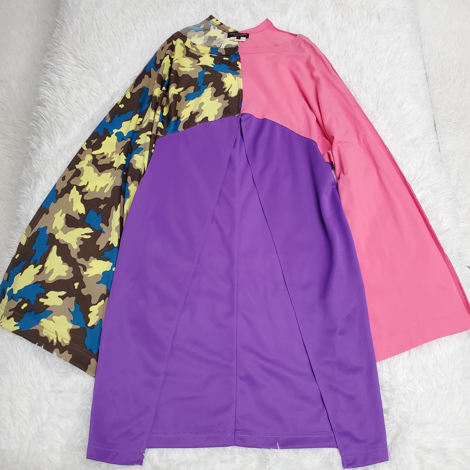 コムデギャルソンオムプリュス COMME des GARÇONS HOMME PLUS AD2018 19ss 切替デザイン ドッキング ロング シャツ マルチカラー カモフラ ピンク パープル Lサイズ