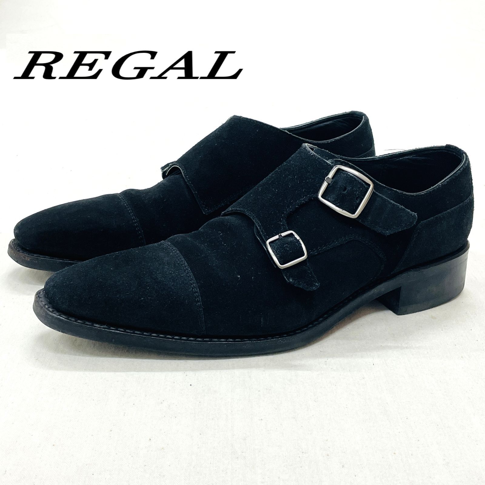REGAL リーガル ダブルモンクストラップシューズ スエード 24㎝ BLK