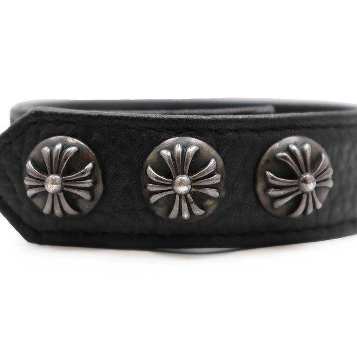 美品】CHROME HEARTS クロムハーツ レザー ブレスレット メンズ 美品】CHROME HEARTS クロムハーツ レザー ブレスレット メンズ