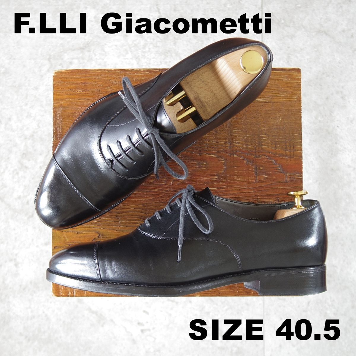 極上★(伊)F.LLIジャコメッティ SIZE 40.5【定価￥138,600-★ストレートチップ/FG602】GRIGIA SCラスト/カーフ/黒/Giacometti★o836