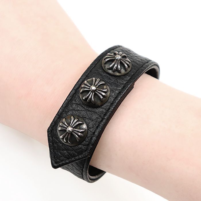 美品】CHROME HEARTS クロムハーツ レザー ブレスレット メンズ