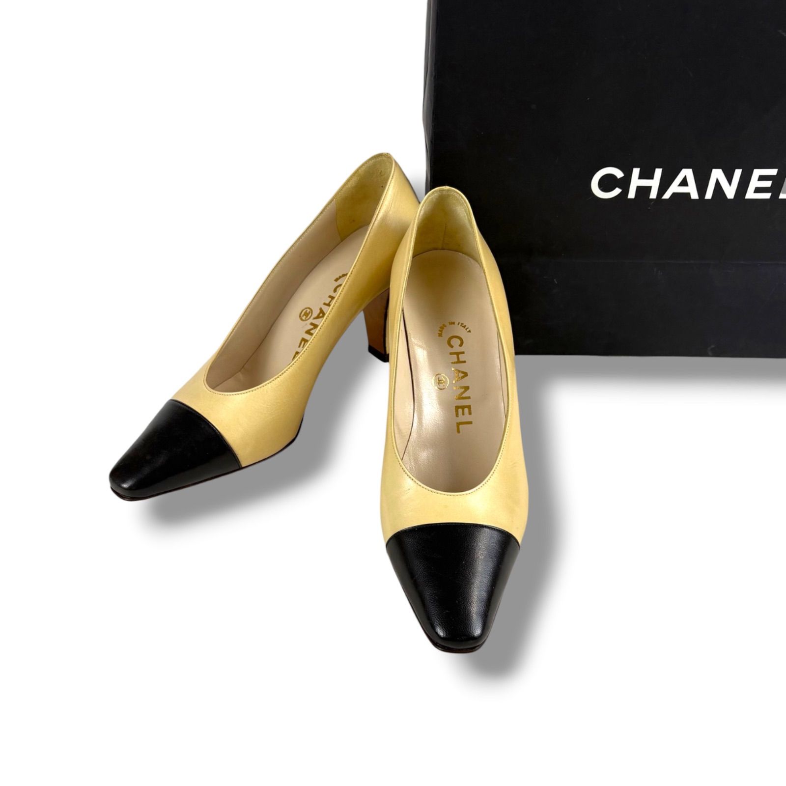 シャネル CHANEL バイカラー パンプス ブラック ベージュ 36サイズ