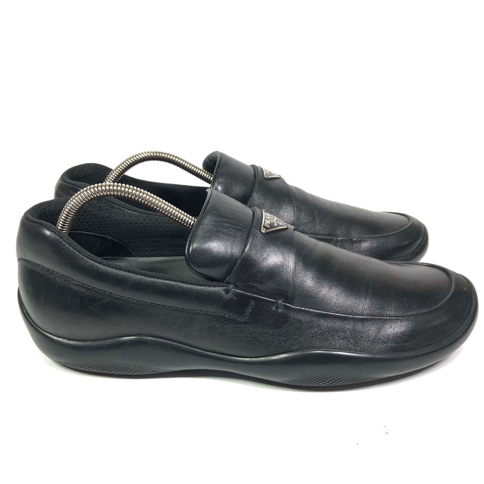 プラダ】本物 PRADA 靴 25.5cm 三角ロゴプレート ローファー 