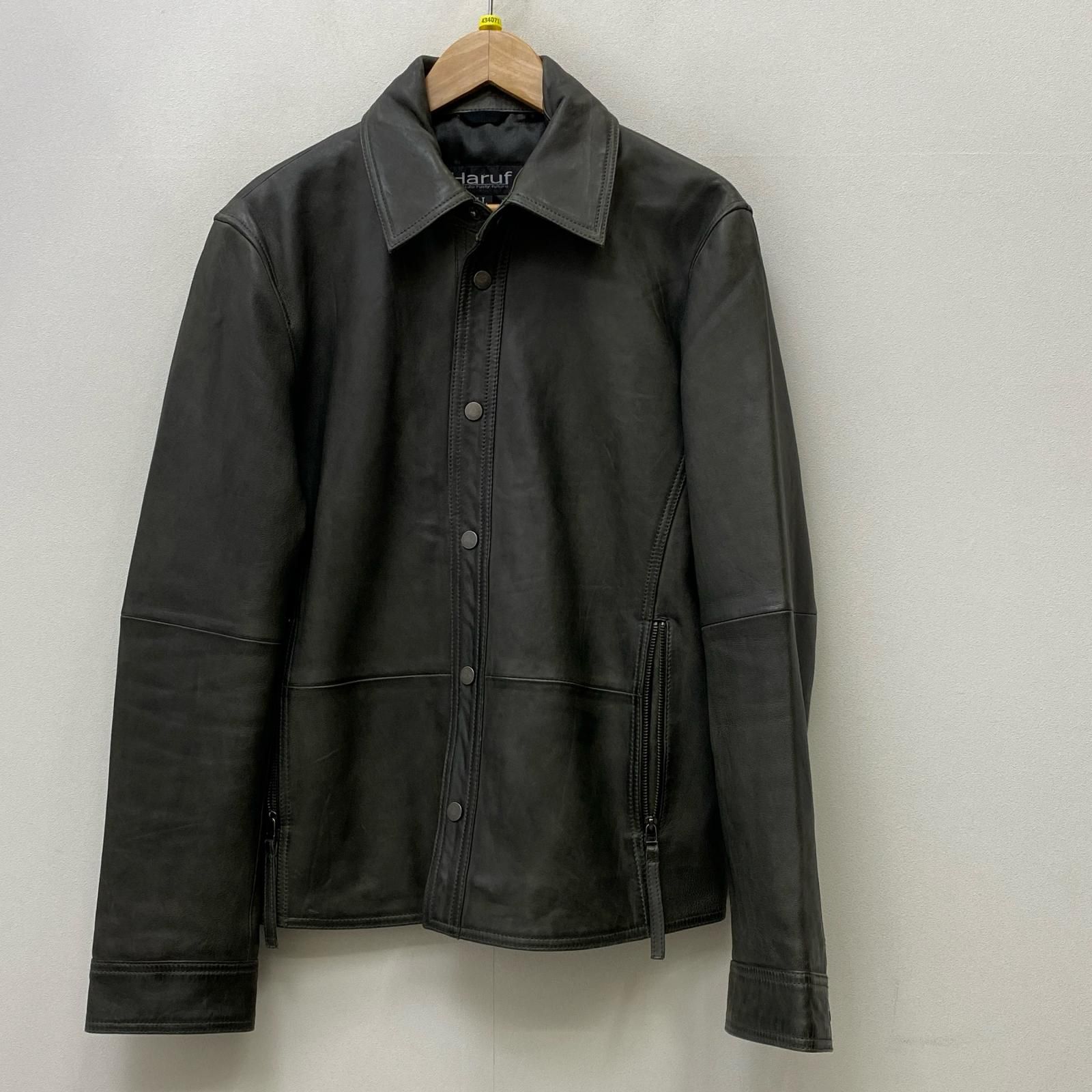 【加古川店】 中古 レザー スナップボタン レザージャケット ブランド名:HARUF ブラック 【93】