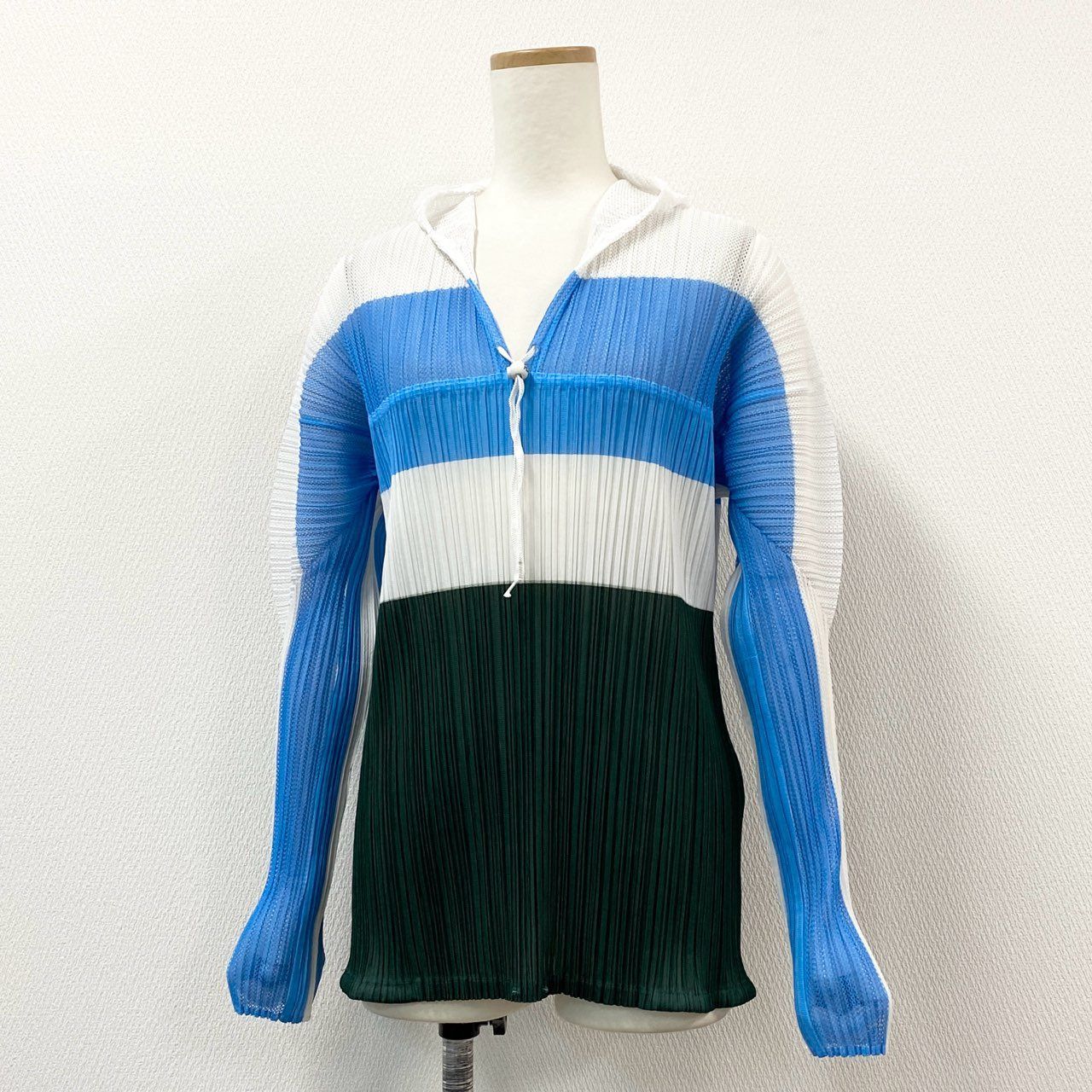 40h24 PLEATS PLEASE プリーツプリーズ 長袖パーカー フーディー トップス プリーツ メッシュ PP96-JD072 3サイズ ホワイト ブルー グリーン レディース 女性用k02i