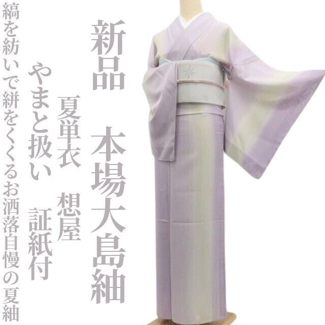 ❁tomihisa❁新品 夏単衣 想屋 やまと扱い 証紙付“縞を紡いで絣を