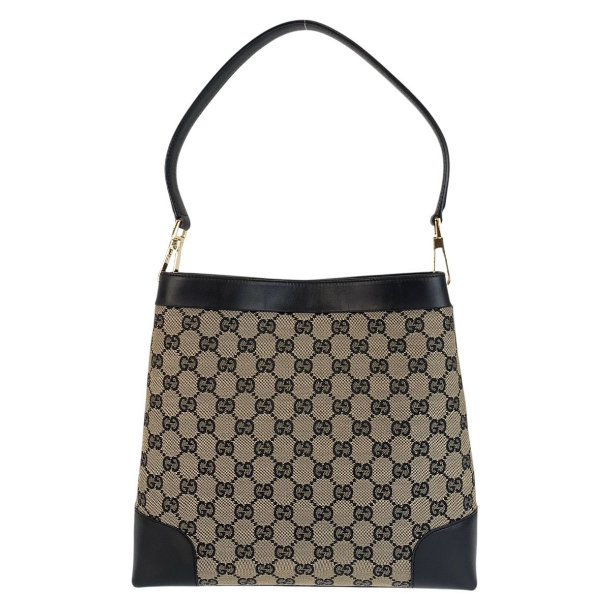 美品 GUCCI グッチ ブラック 黒 ゴールド金具 GGキャンバス/レザー 001 