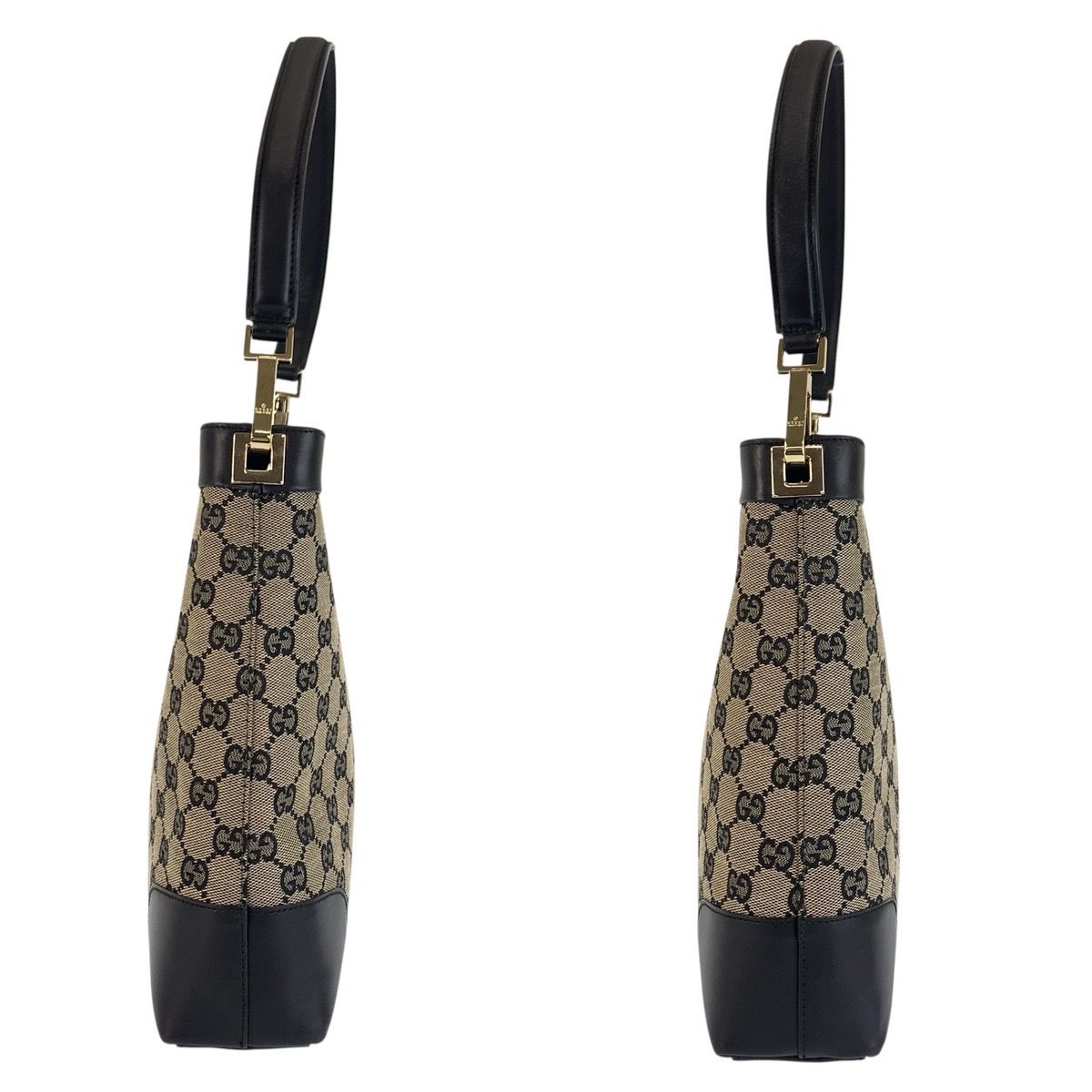 美品 GUCCI グッチ ブラック 黒 ゴールド金具 GGキャンバス/レザー 001 