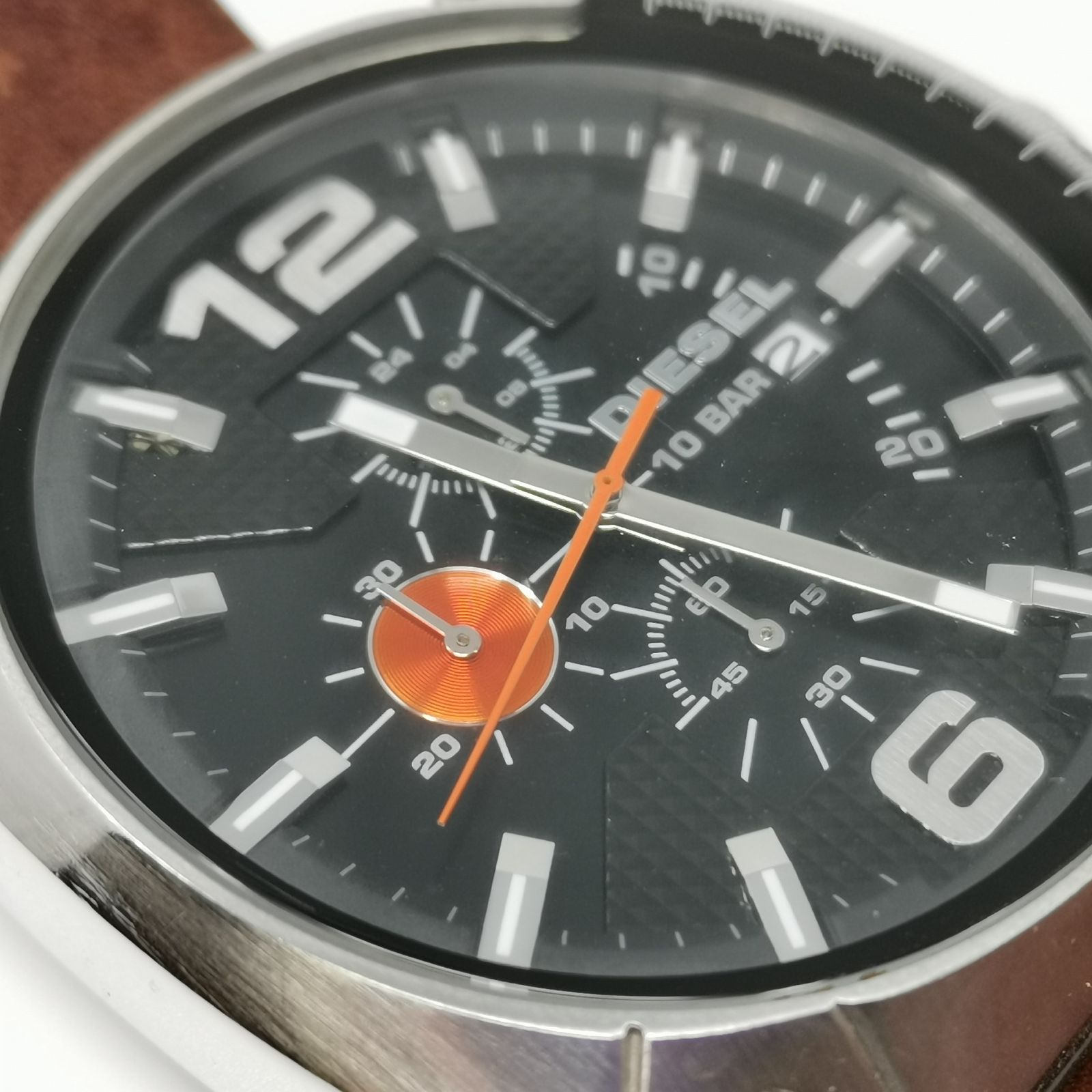 DIESEL 腕時計 アナログ ブラック ブラウン デイト 10BAR レザーベルト 