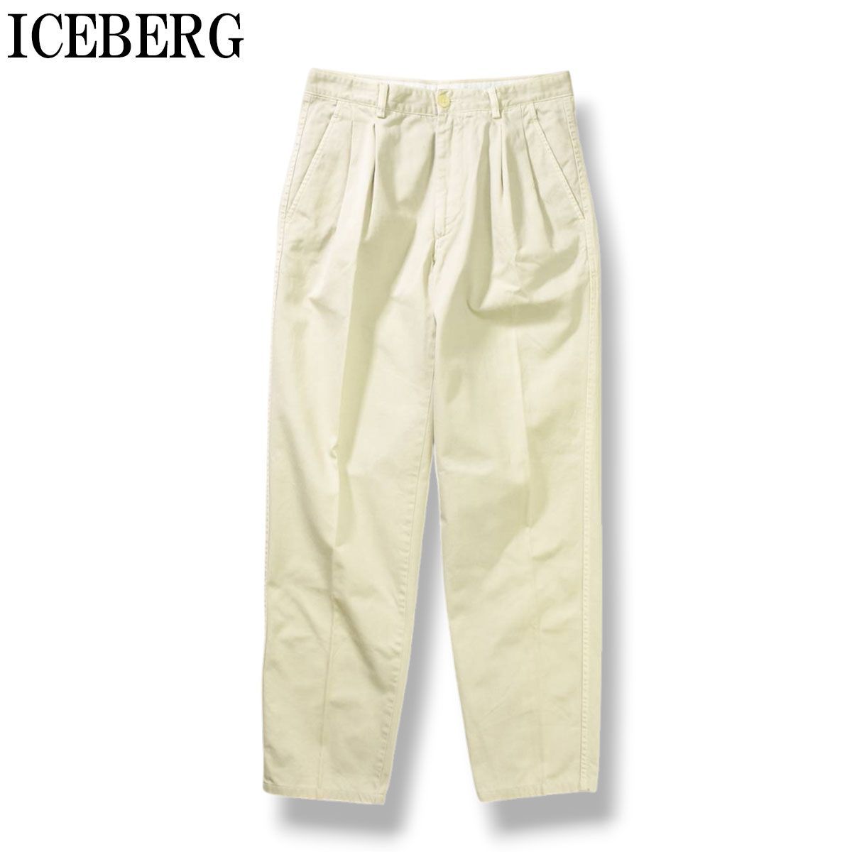 【希少】 00s archive イタリア製 アイスバーグ ICEBERG ツータック コットンツイル チノパン トラウザー パンツ デザイナー アーカイブ 46 オフホワイト メンズ