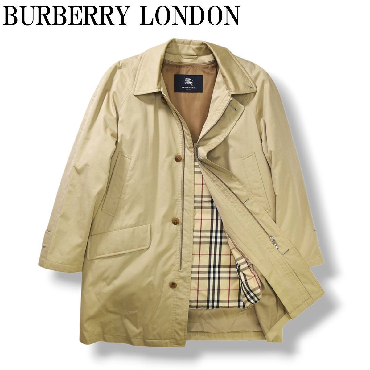 バーバリー ロンドン BURBERRY LONDON ノバチェック ダウンライナー付き ハーフ ステンカラーコート バルマカーンコート アウター L ベージュ メンズ