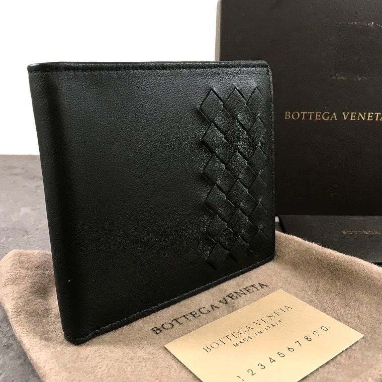 送料込み！ 極美品 BOTTEGAVENETA 札入れ イントレチャート ブラック ラムスキン 306