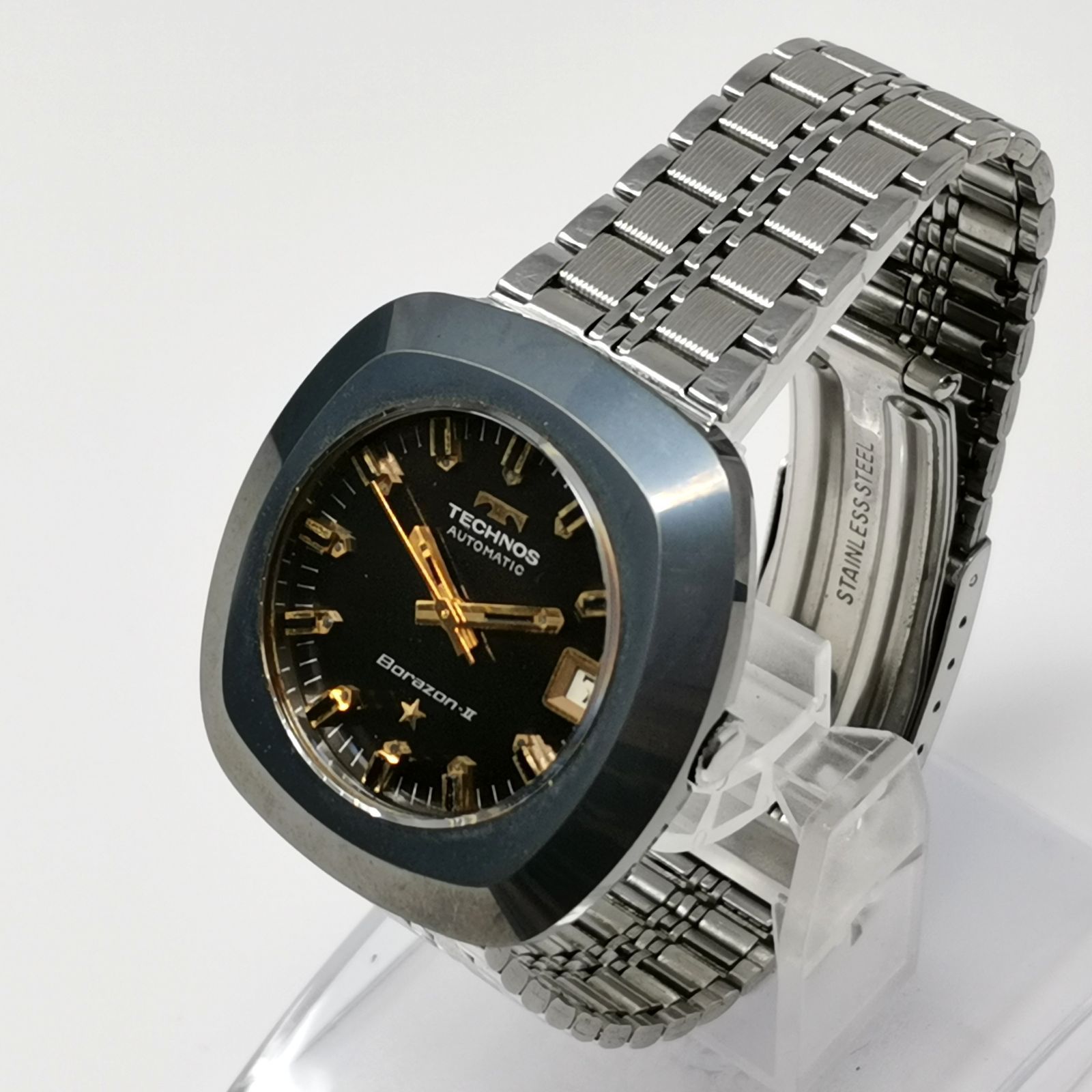 TECHNOS Borazon-Ⅱ 自動巻き 時計 ステンレス オートマチック メタルブレスレット 稼働品 管理番号KKVNMKO503