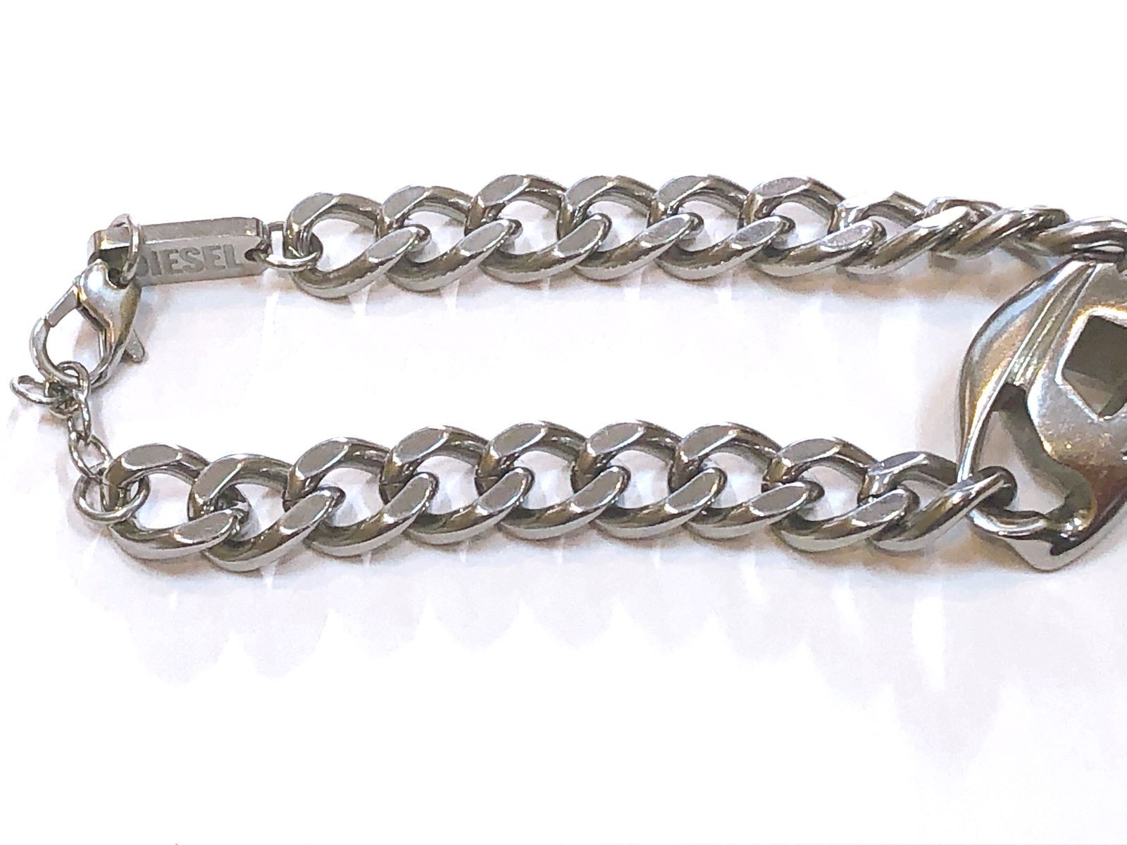 4346】☆美品☆ DIESEL ステンレスチェーン ブレスレット DX1413 Dロゴ