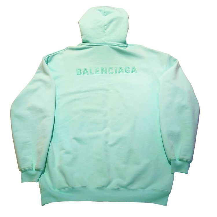【クリーニング済み】 BALENCIAGA パーカー ティファニーカラー BALENCIAGA バレンシアガ 刺繍ロゴ プリント プルオーバーパーカー