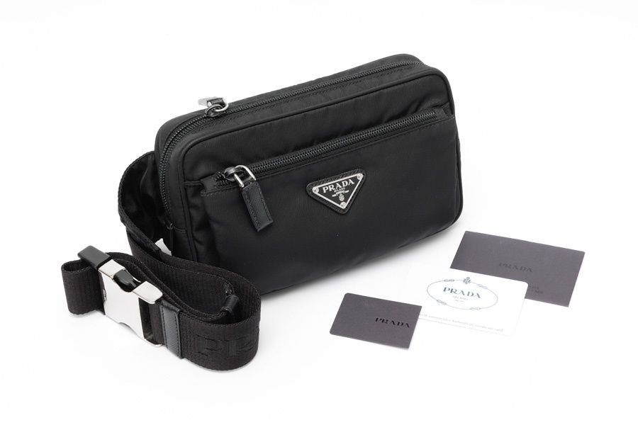 プラダ / PRADA Re-Nylon × サフィアーノレザー ベルトバッグ 2VL977