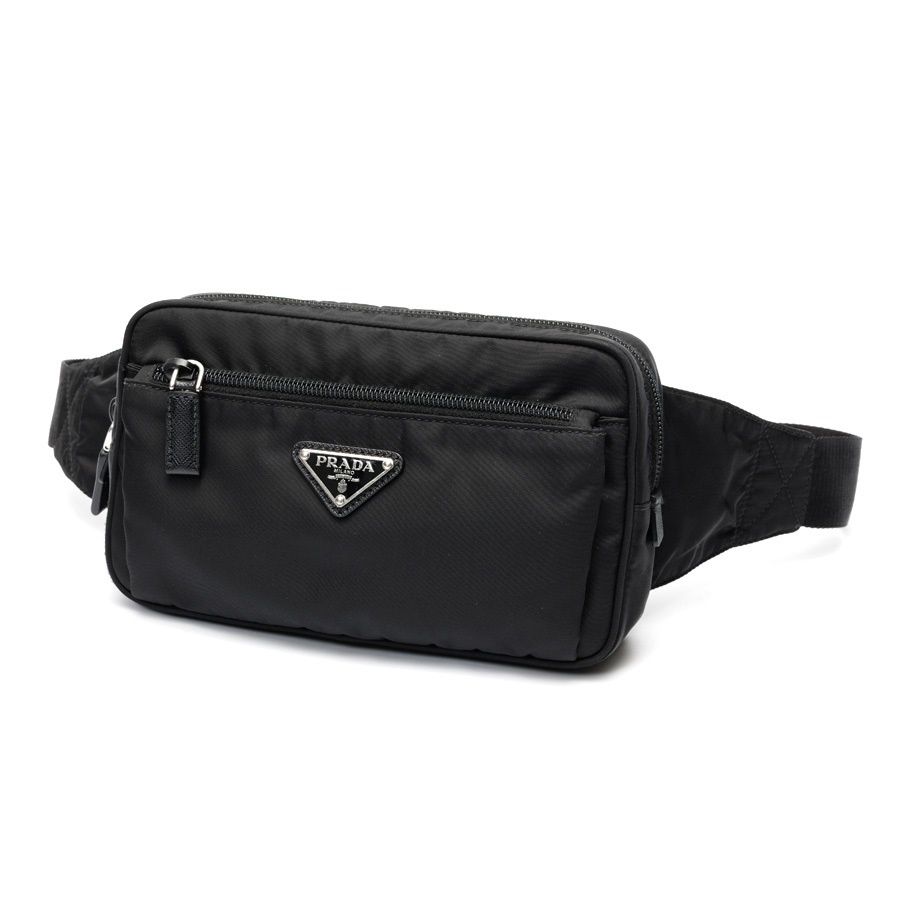 プラダ / PRADA　Re-Nylon × サフィアーノレザー ベルトバッグ　2VL977　ナイロン　ネロ(ブラック) 【中古】