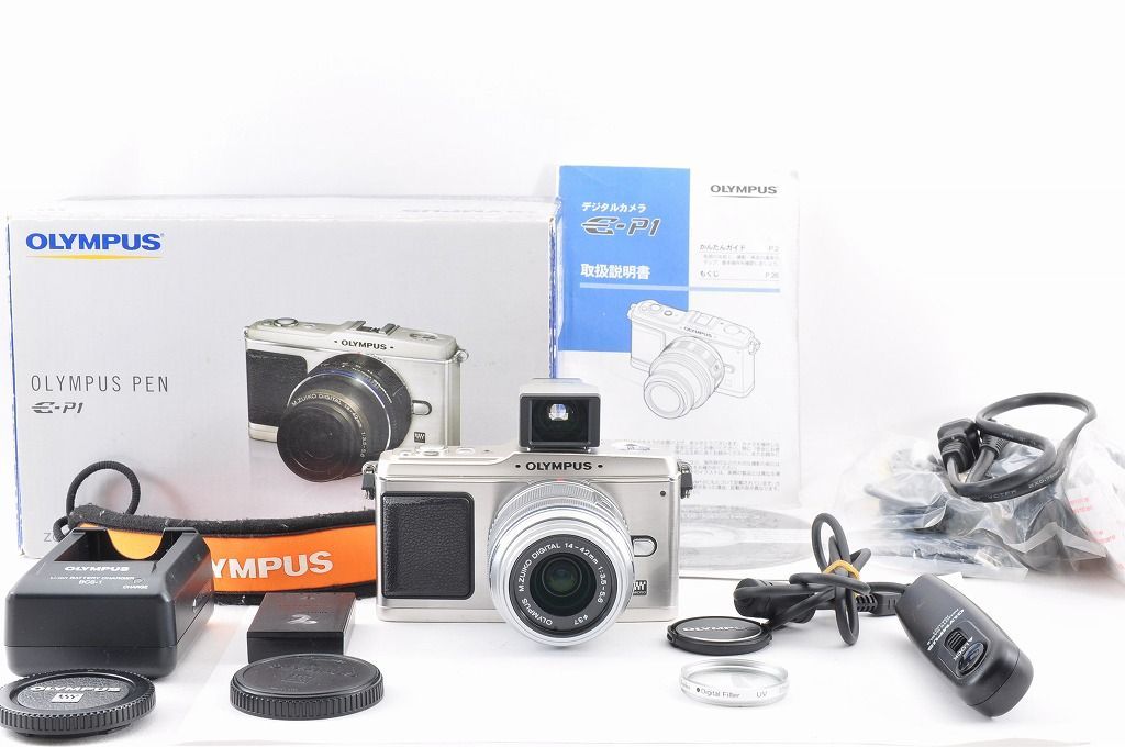 【安心の2ヶ月保証付き！】[元箱付] OLYMPUS PEN E-P1 レンズキット 14-42mm 外付けファインダー シルバー ＃1459