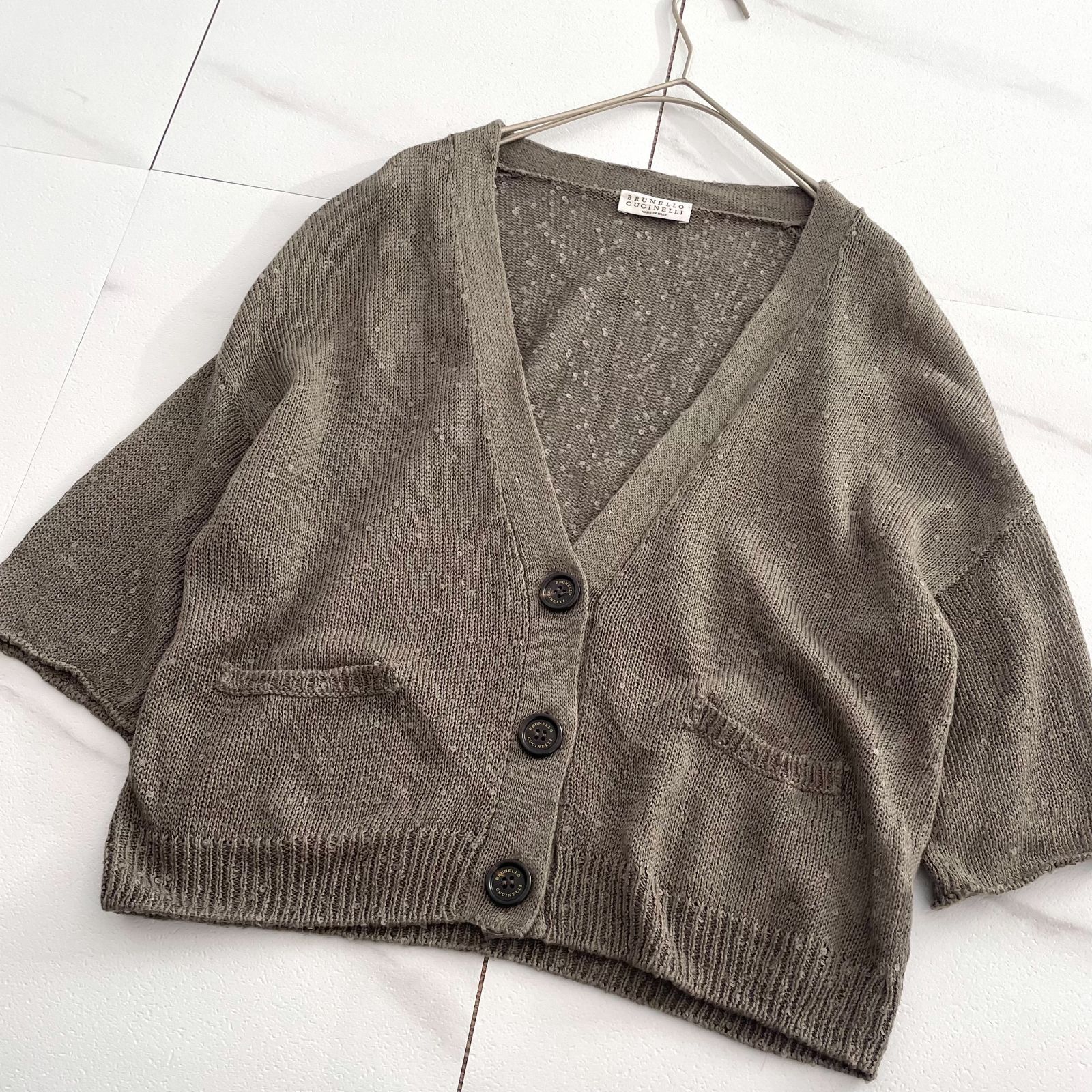 BRUNELLO CUCINELLI ブルネロクチネリ 麻 絹 カーディガンS 人気✨BRUNELLO CUCINELLI ブルネロクチネリ スパンコールカーディガン