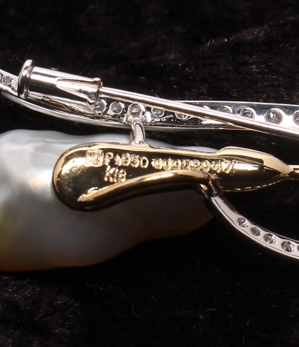ウエダジュエラー ブローチ K18 Pt950 バロックパール 約22x12mm