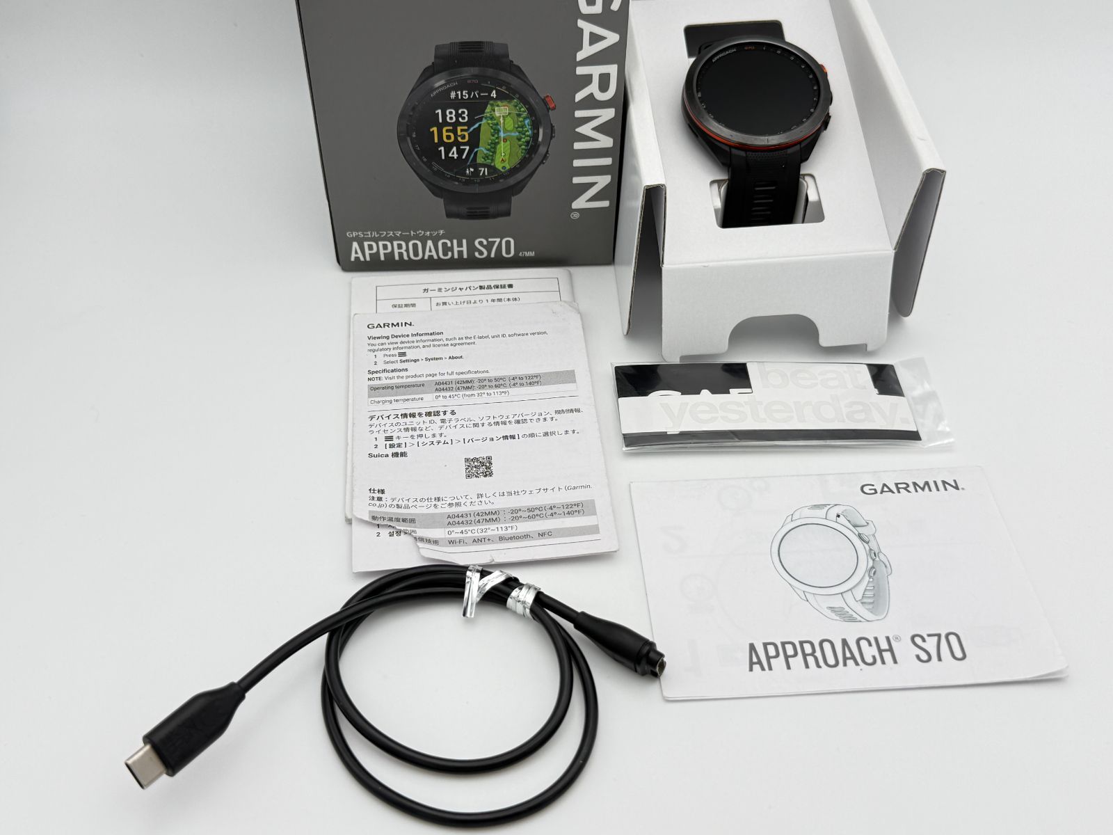 【美品】GARMIN Approach S70 47mm ブラック ガーミン アプローチ ゴルフウォッチ GPSナビ