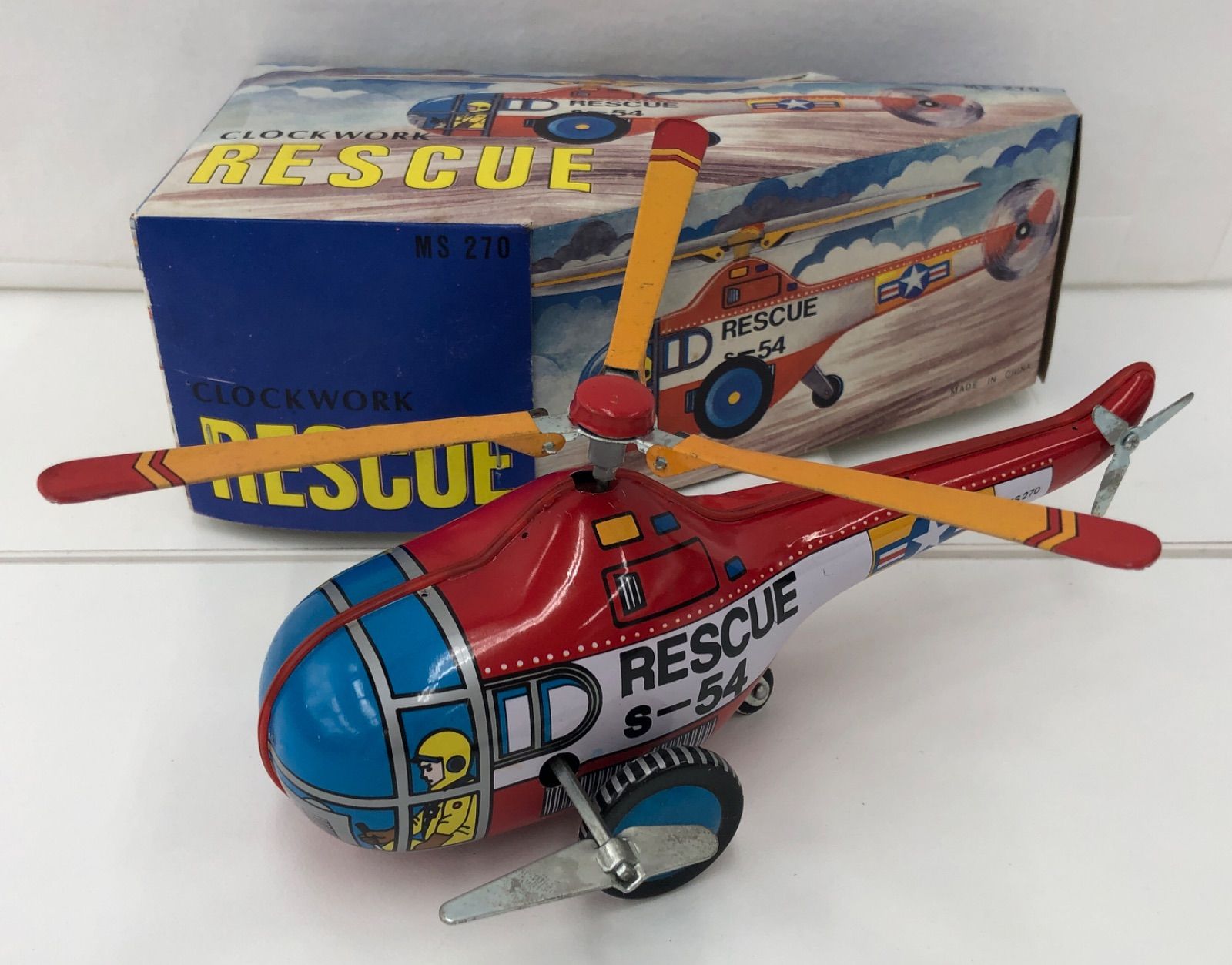 中古品・現状品】RESCUE ゼンマイ式ヘリコプター MS 270 ブリキの玩具